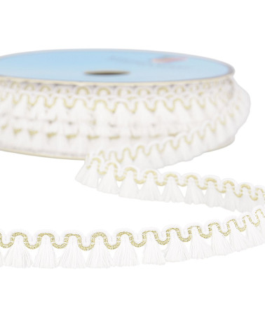 Bobina da 25 m, treccia con frange bianche da 12 mm