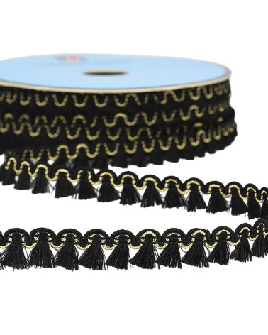 Bobina da 25 m con treccia frangiata nera da 12 mm