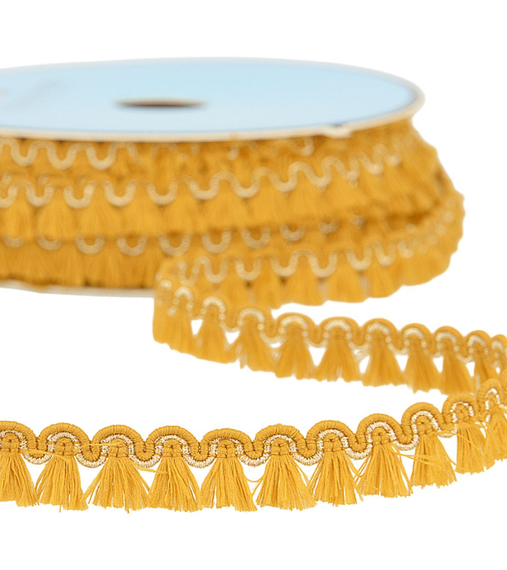 Bobina de 25m de trenza de flecos mostaza de 12mm