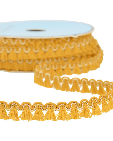 Bobina da 25 m di treccia con frange color senape da 12 mm