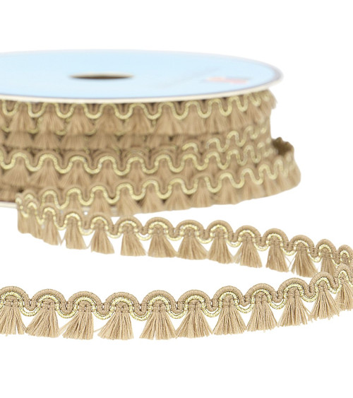 Bobina de 25 m, trenza de flecos color topo de 12 mm