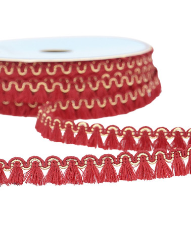 Bobina de 25m con trenza de flecos burdeos de 12mm