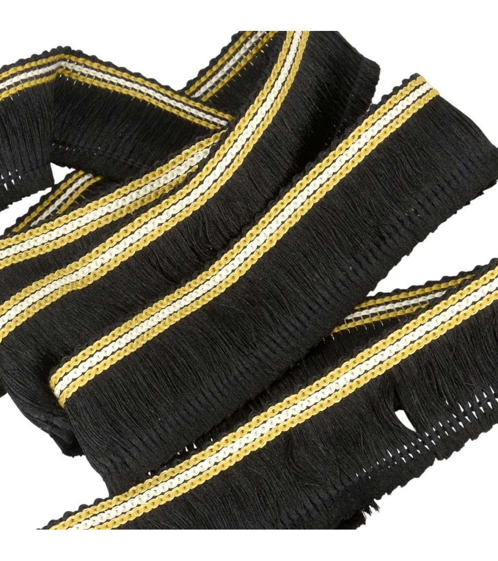 Bobina da 25 m con treccia frangiata nera da 30 mm