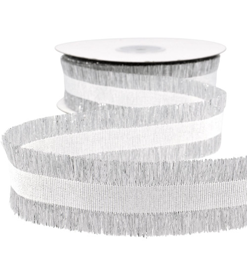 Bobina da 15 m con treccia frangiata argento da 33 mm