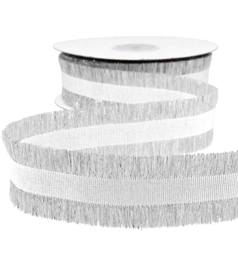 15-m-Rolle mit 33 mm silbernem Fransengeflecht