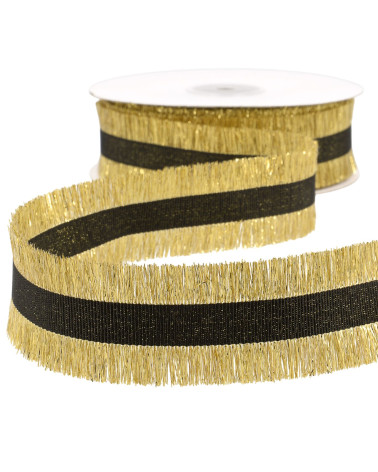 15-m-Rolle mit 33 mm gold/schwarzem Fransengeflecht