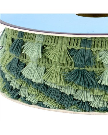 Frange pompons multicolore 15mm vert kaki clair au mètre