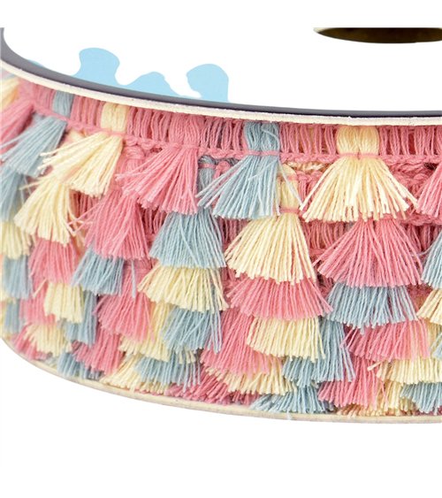 Frange pompons multicolore 15mm fuchsia au mètre