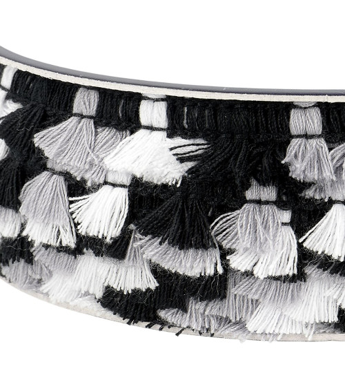 Multicolored pompom fringe 15mm black white per meter