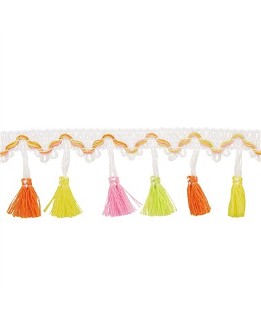 Frange pompons multicolore 45mm multicolore au mètre
