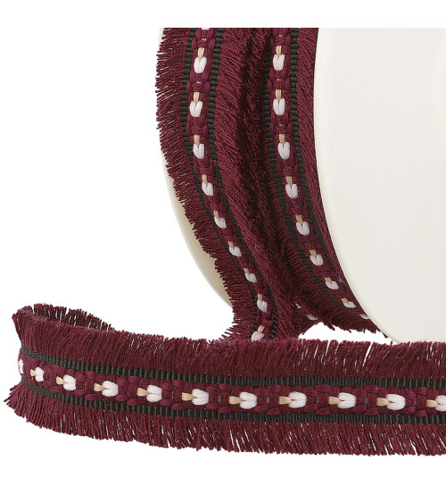 Double fringe 25mm burgundy per meter