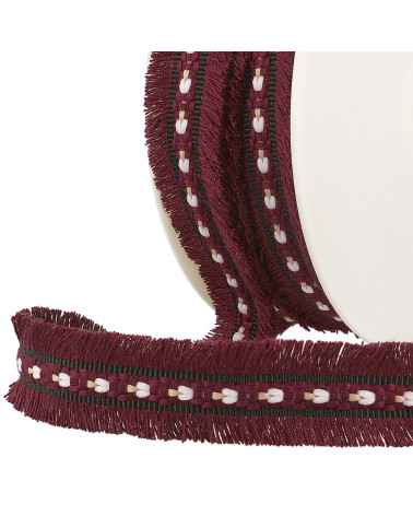 Double fringe 25mm burgundy per meter