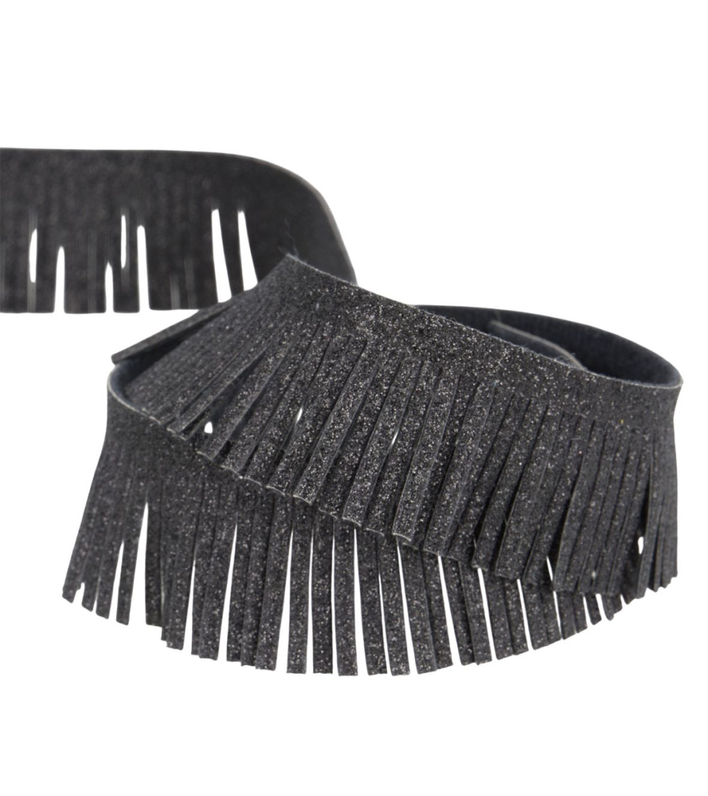 Metallic fringe 30mm black per meter