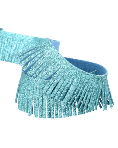 Metallic fringe 30mm steel blue per meter