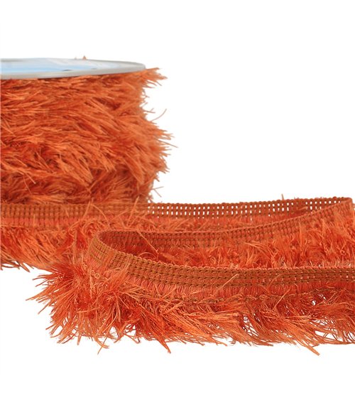 Frange fluffy 40mm rouille au mètre