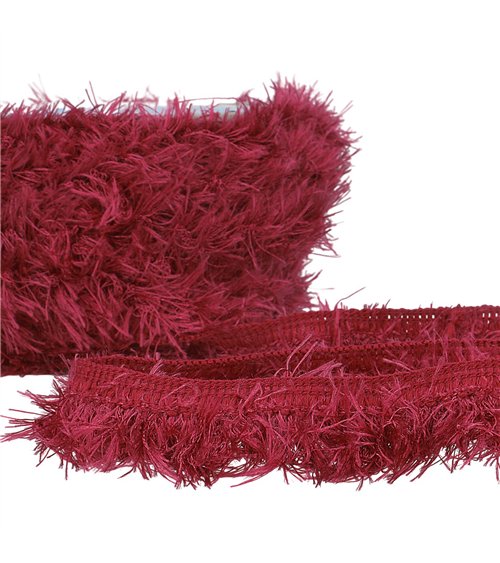 Frange fluffy 40mm bourgogne au mètre
