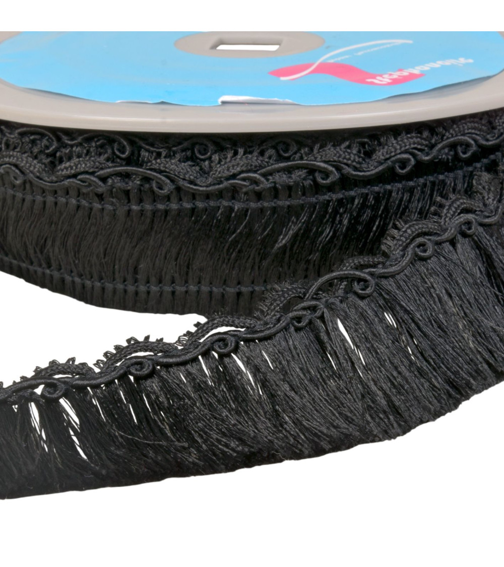 Fringe with scalloped braid 34mm black per meter