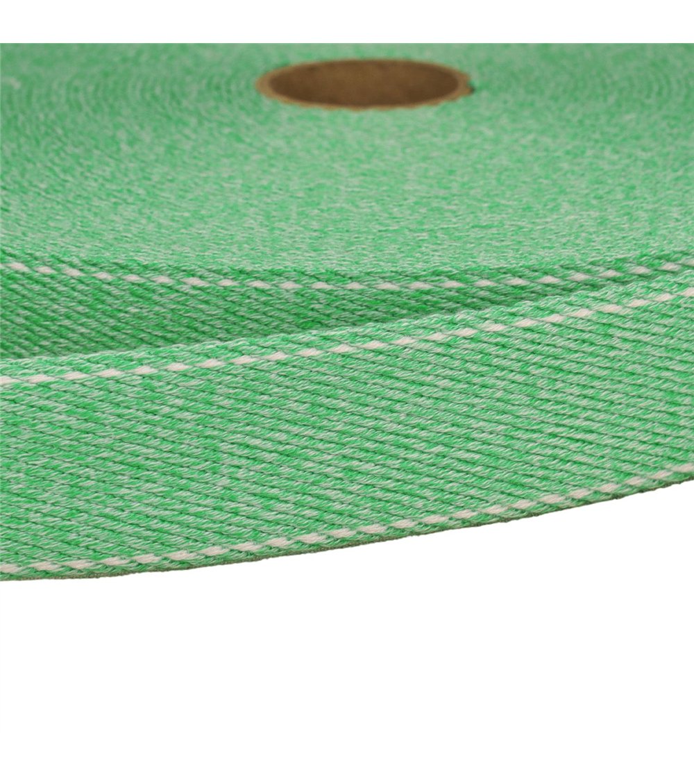 Sangle chinée point sellier 30mm vert nil au mètre