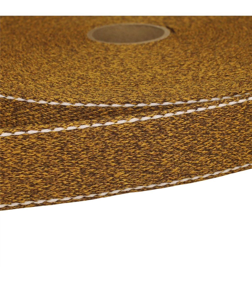 Sangle chinée point sellier 30mm moutarde au mètre