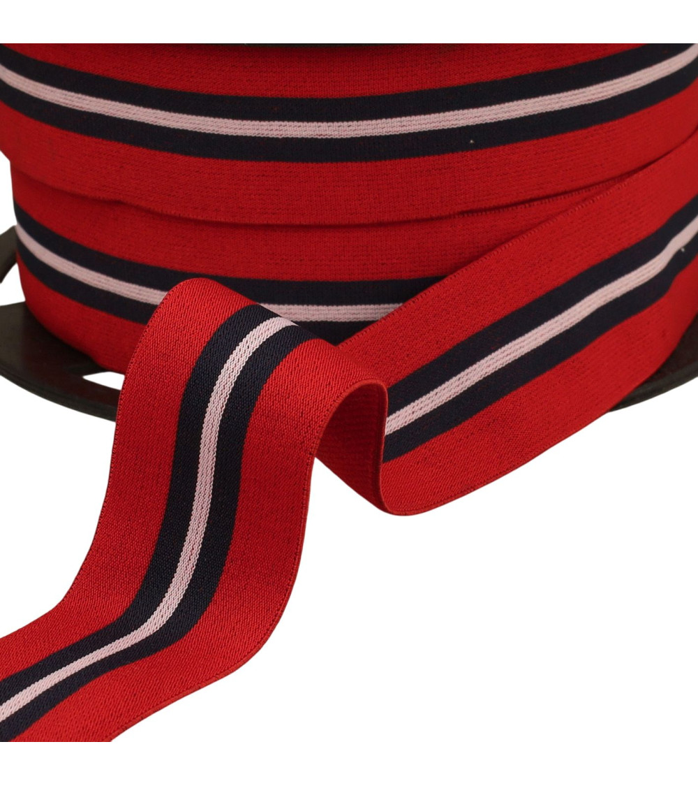 Elastico bicolore con bordatura centrale rossa da 32mm al metro