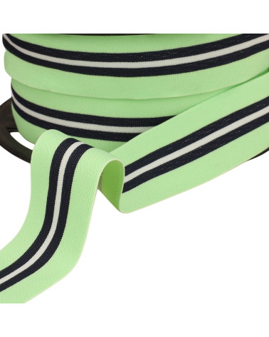 Elástico bicolor con ribete central 32mm nil verde por metro