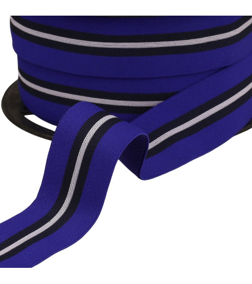 Elástico bicolor con ribete central 32mm azul royal por metro