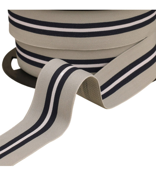 Elástico bicolor con ribete central 32mm gris claro por metro