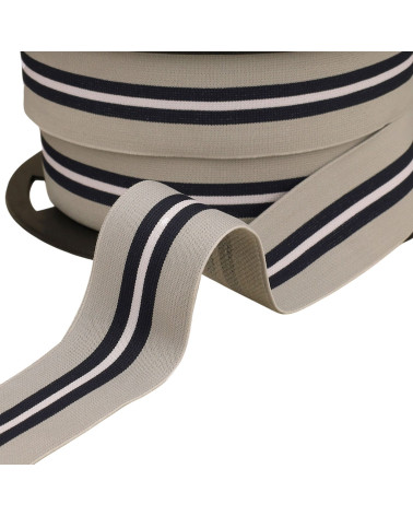 Two-tone elastic with central edging 32mm light gray per meter