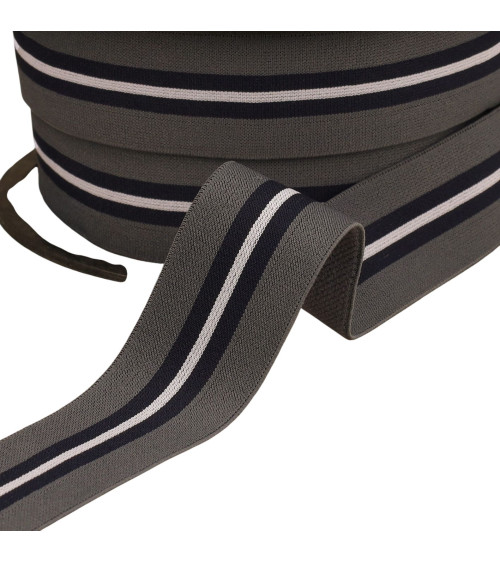 Two-tone elastic with central edging 32mm medium gray per meter