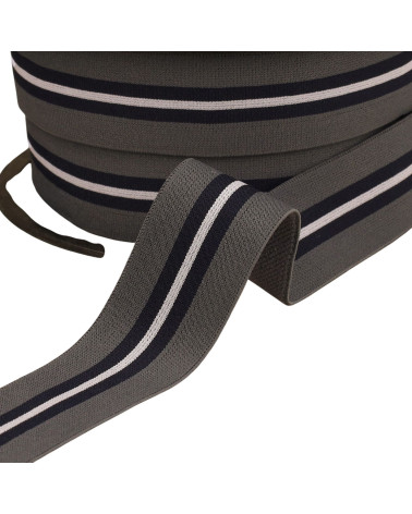 Elástico bicolor con ribete central 32mm gris medio por metro