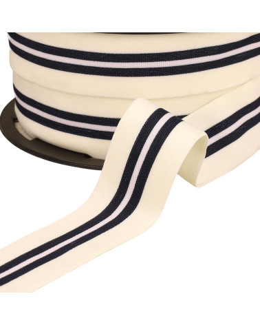 Zweifarbiges Gummiband mit zentraler Einfassung, 32 mm, Ecru, Meterware