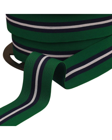 Two-tone elastic with central edging 32mm bottle green per meter