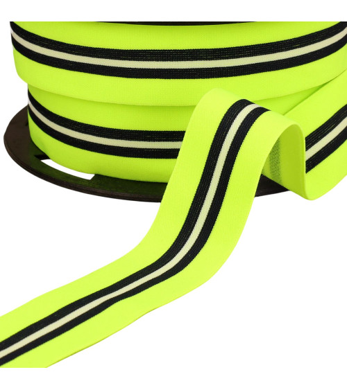 Elastico bicolore con bordatura centrale mm 32 giallo fluo al metro