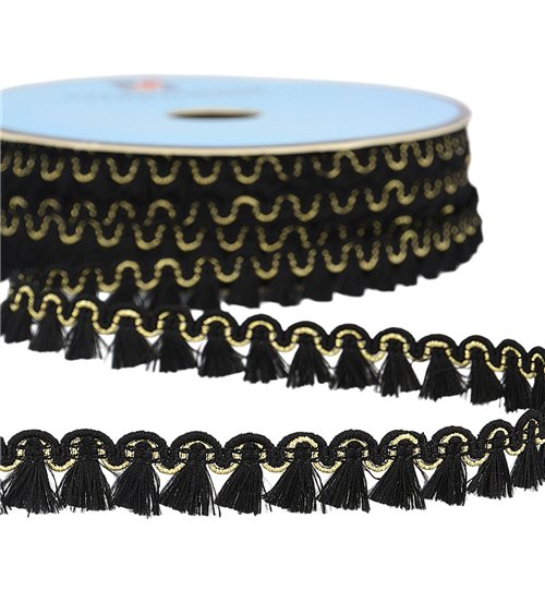 Galon franges 12mm noir au mètre