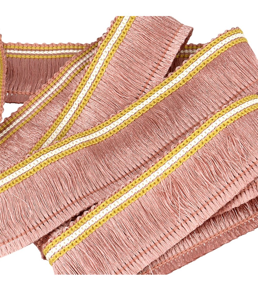 Galon franges 30mm vieux rose au mètre