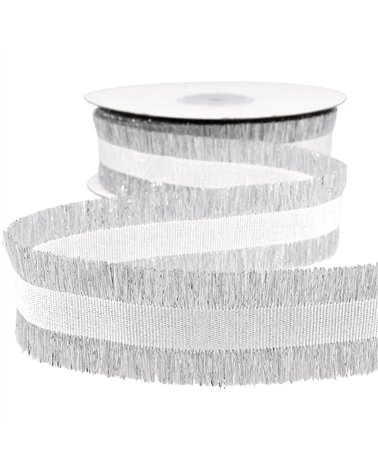 Galon frangette 33mm argent au mètre