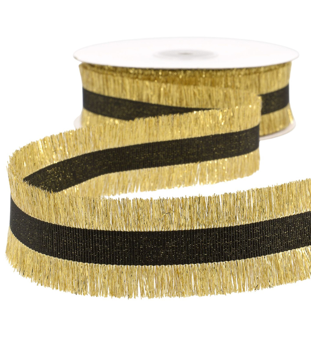 Treccia con frangia 33mm oro/nero al metro