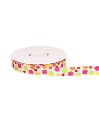Bobine 20m ruban confettis laitonné blanc 