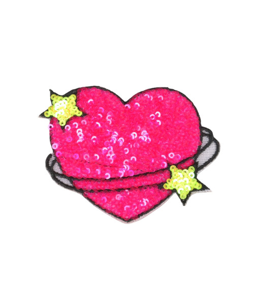 Fuchsia star heart iron-on patch 8.5x7cm