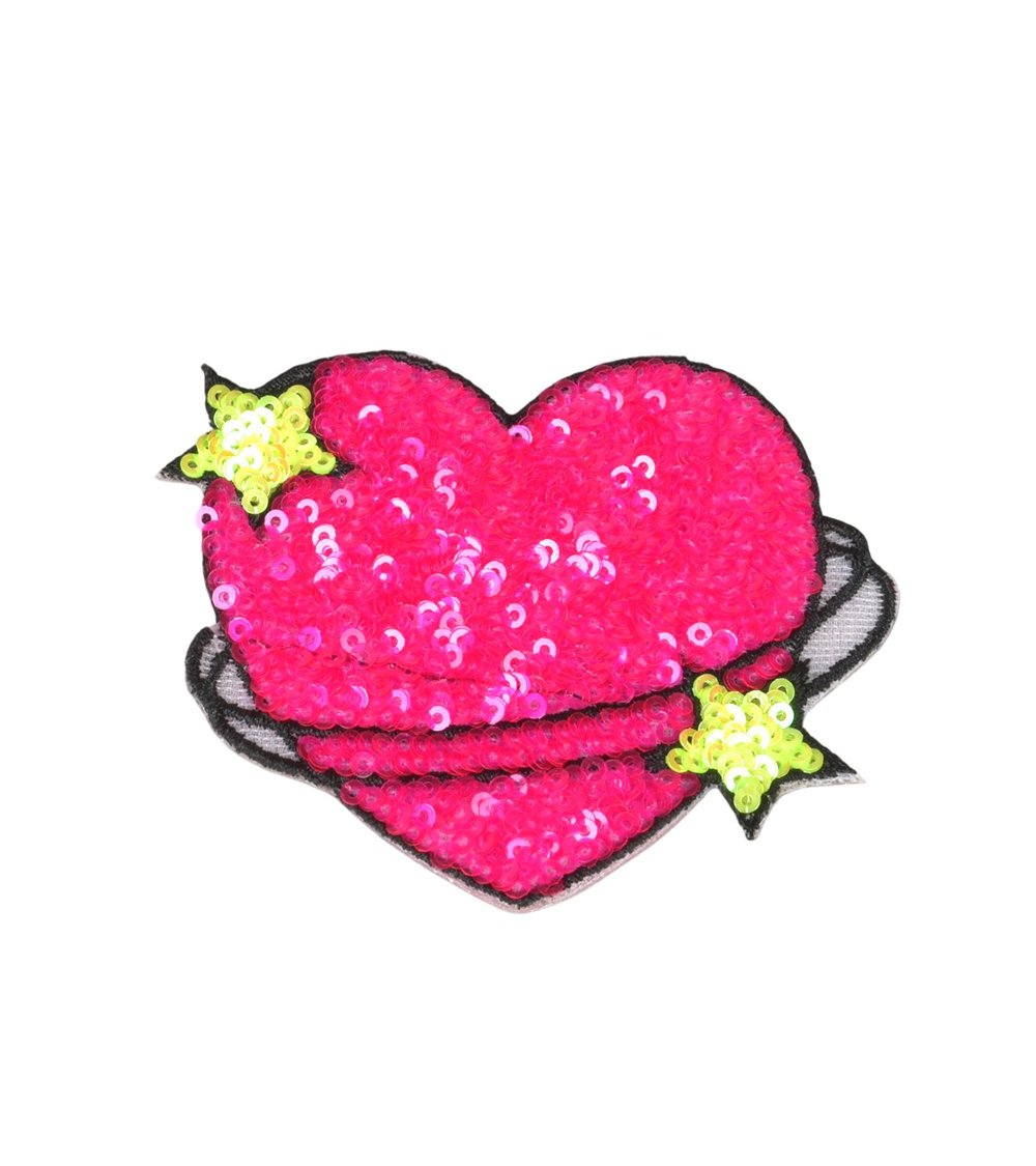 Ecusson thermocollant coeur étoile fuchsia 8,5x7cm