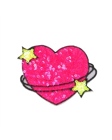 Ecusson thermocollant coeur étoile fuchsia 8,5x7cm