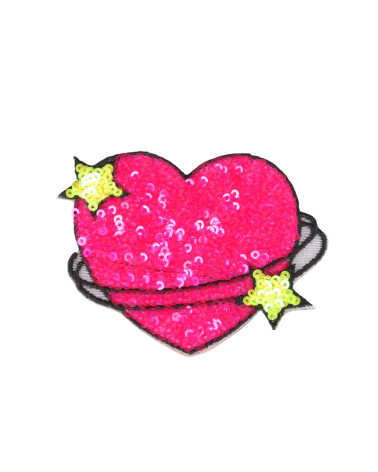 Parche termoadhesivo corazón estrella fucsia 8,5x7cm