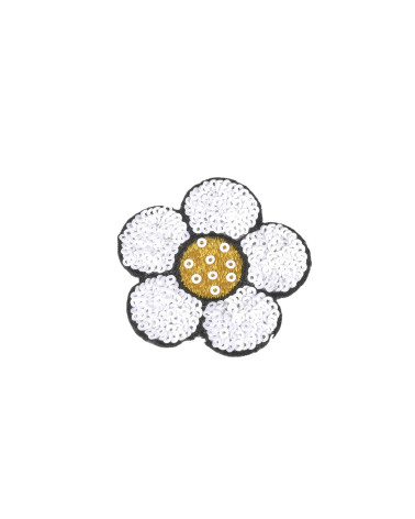 Weißer Aufnäher mit Paillettenblume zum Aufbügeln, 6 x 5,5 cm