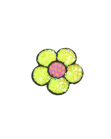 Parche termoadhesivo flor de lentejuelas amarillo maíz 6x5,5 cm