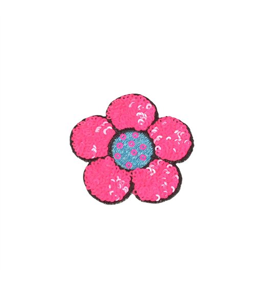 Ecusson thermocollant fleur sequins fuchsia 6x5,5cm