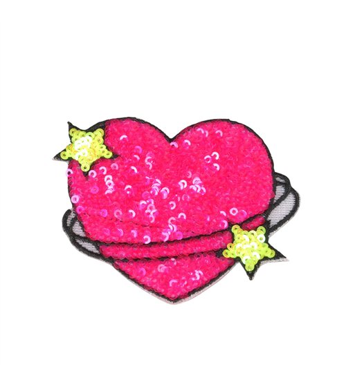 Lot de 3 écussons thermocollants coeur étoile fuchsia 8,5x7cm