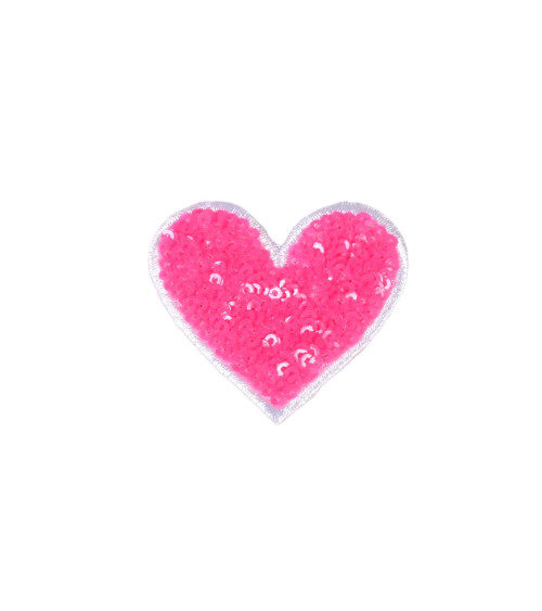 Set of 3 fuchsia sequin heart iron-on patches 8.5x7cm