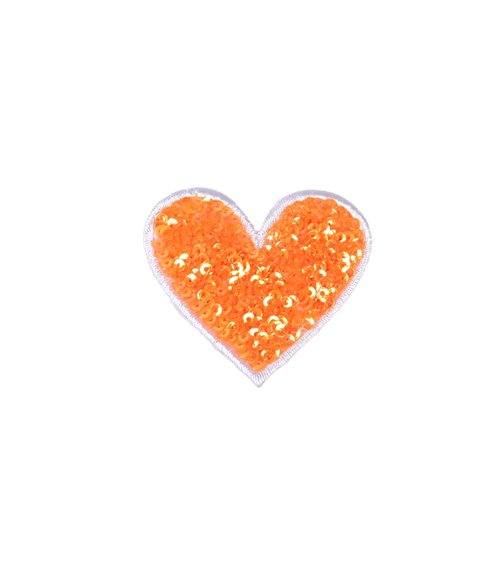 Lot de 3 écussons thermocollants  coeur sequin orange 8,5x7cm