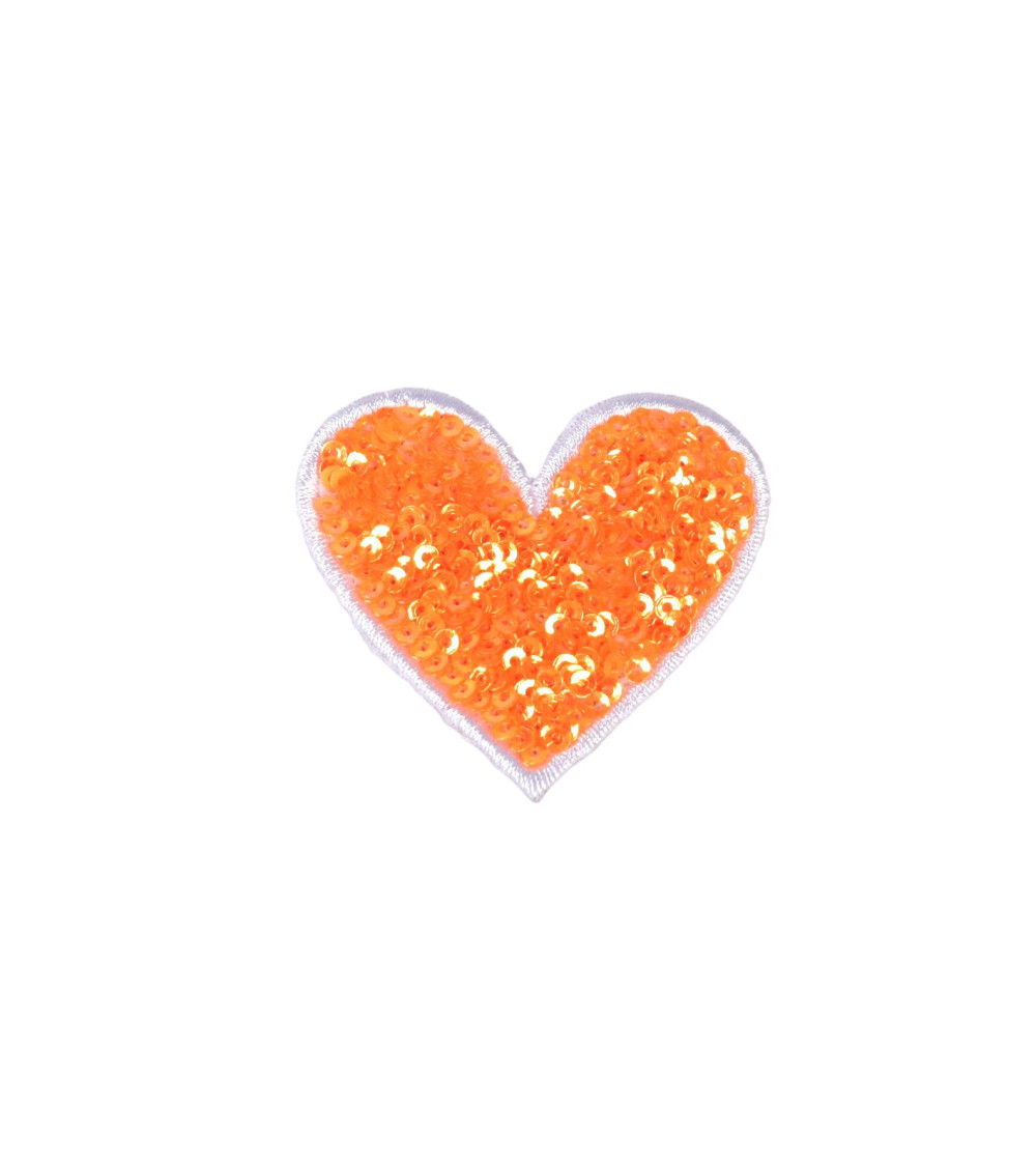 Lote de 3 parches termoadhesivos de corazón de lentejuelas naranja 8,5x7 cm