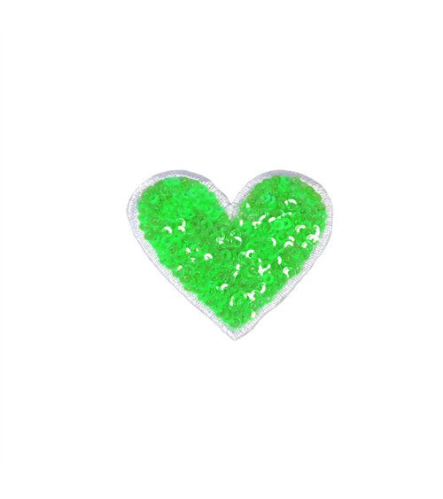 Lot de 3 écussons thermocollants  coeur sequin vert gazon 8,5x7cm